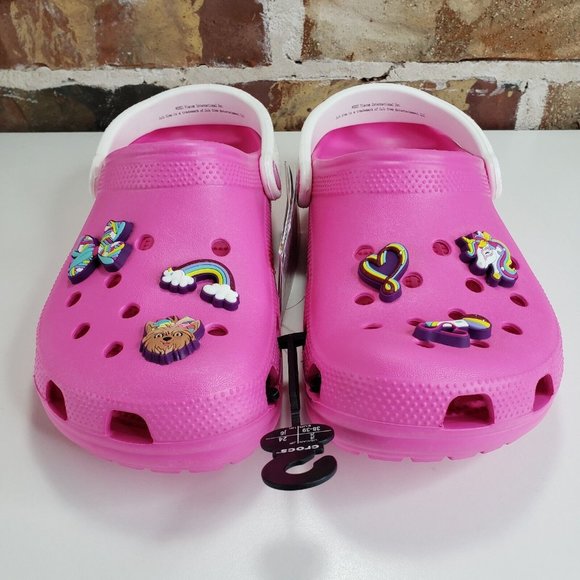 CROCS Shoes Jojo Siwa Charm Clog Pink Crocs White Glitter Strap Jibbitz Size J6 Nwt Poshmark